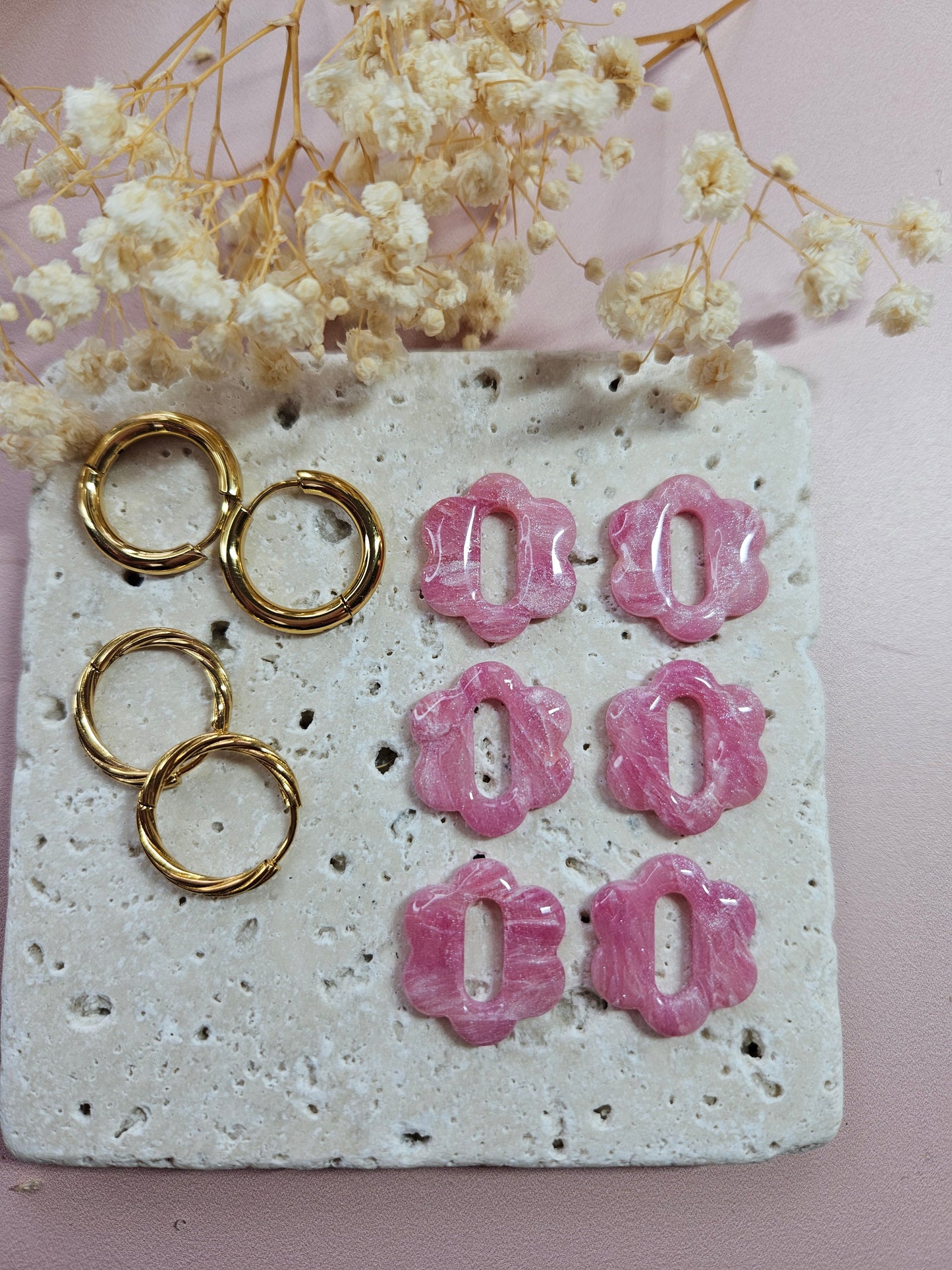 Boucles oreilles interchangeables - DROP OCTOBRE - ELISE ROSE MARBRE