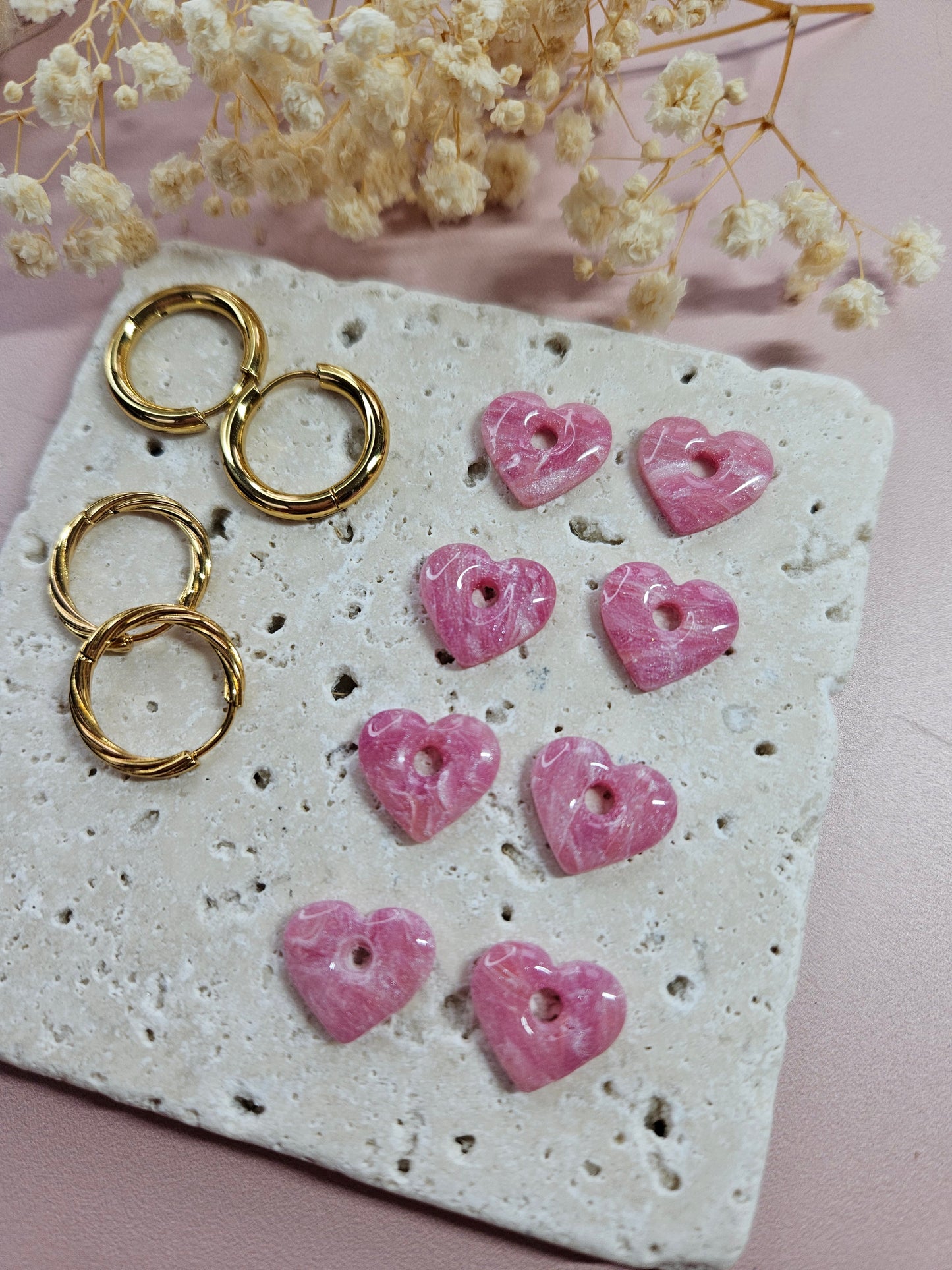 Boucles oreilles interchangeables - DROP OCTOBRE - MINI MARGOT MARBRE ROSE