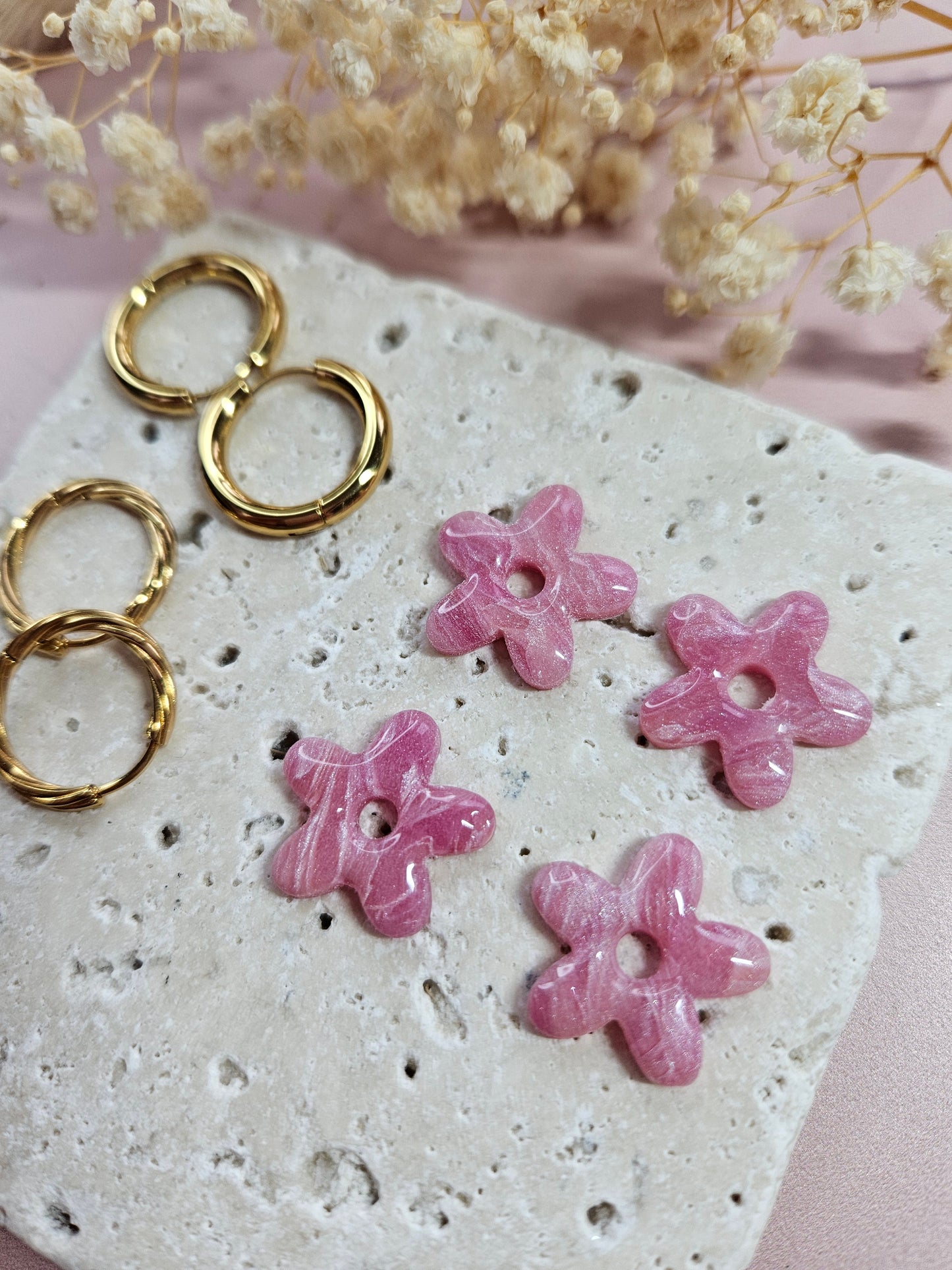 Boucles oreilles interchangeables - DROP OCTOBRE - ALBA MARBRE ROSE
