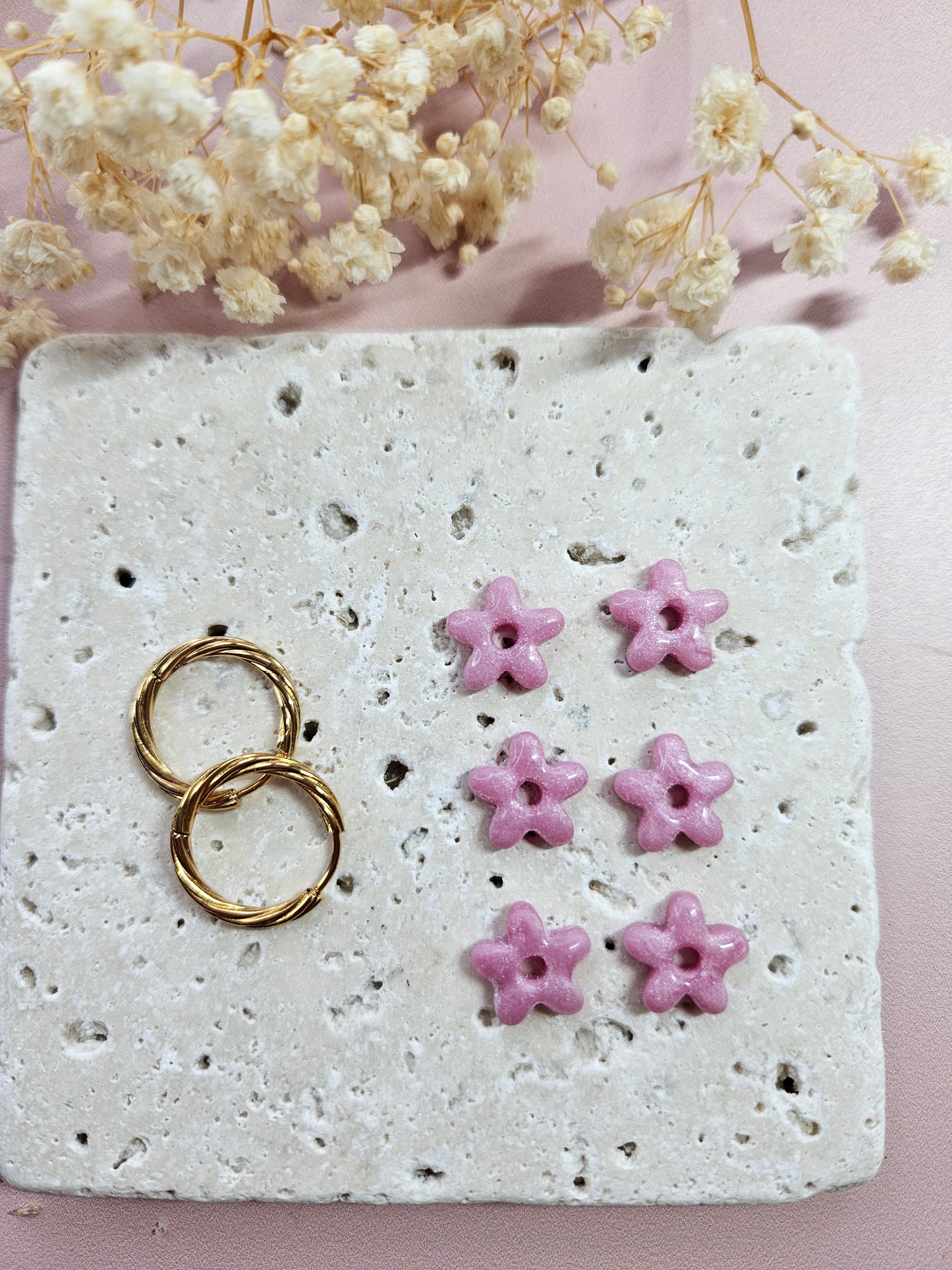 Boucles oreilles interchangeables - DROP OCTOBRE - MINI ALBA MARBRE ROSE