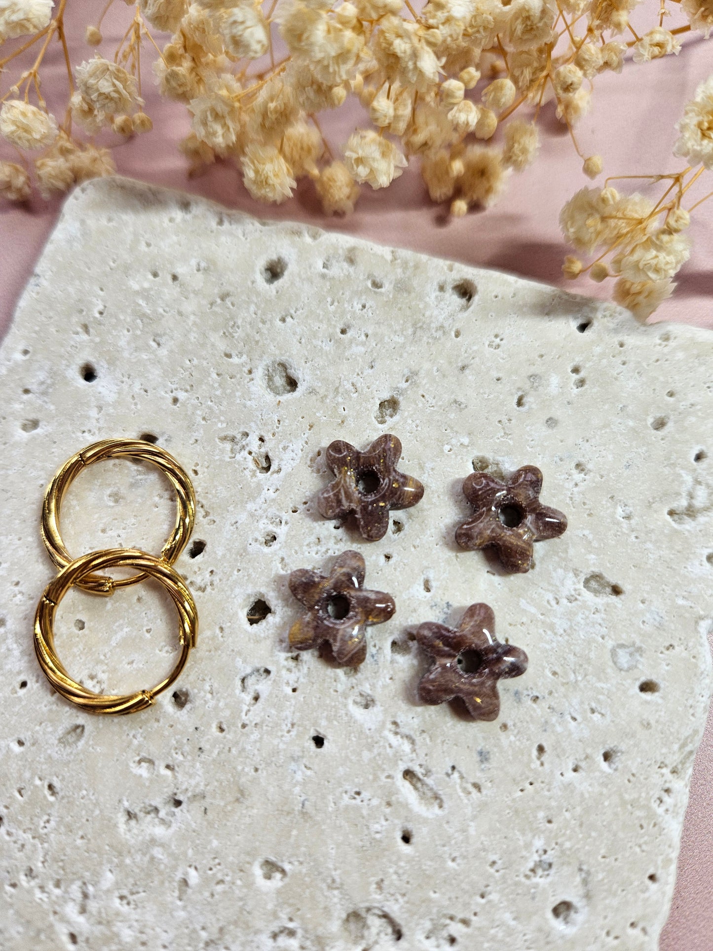 Boucles oreilles interchangeables - DROP OCTOBRE - MINI ALBA MARBRE CHOCO