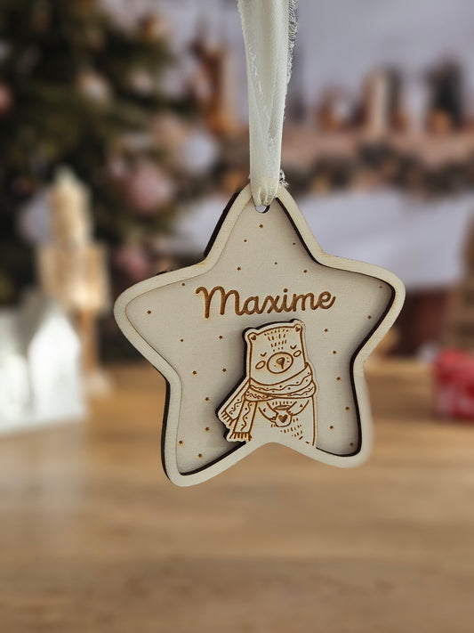 Boule de Noël personnalisée | étoile et ours