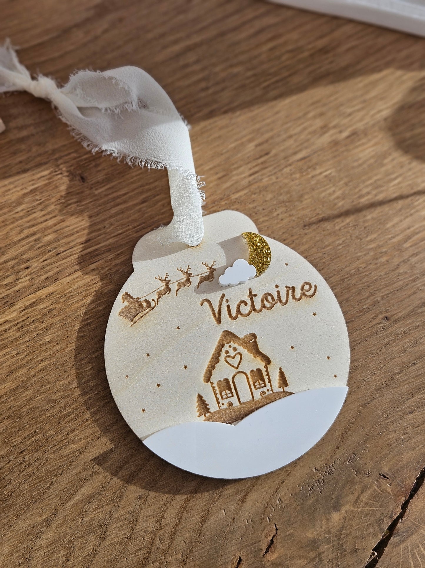 Boule de Noël personnalisée | Ronde traineau et maison de Noël