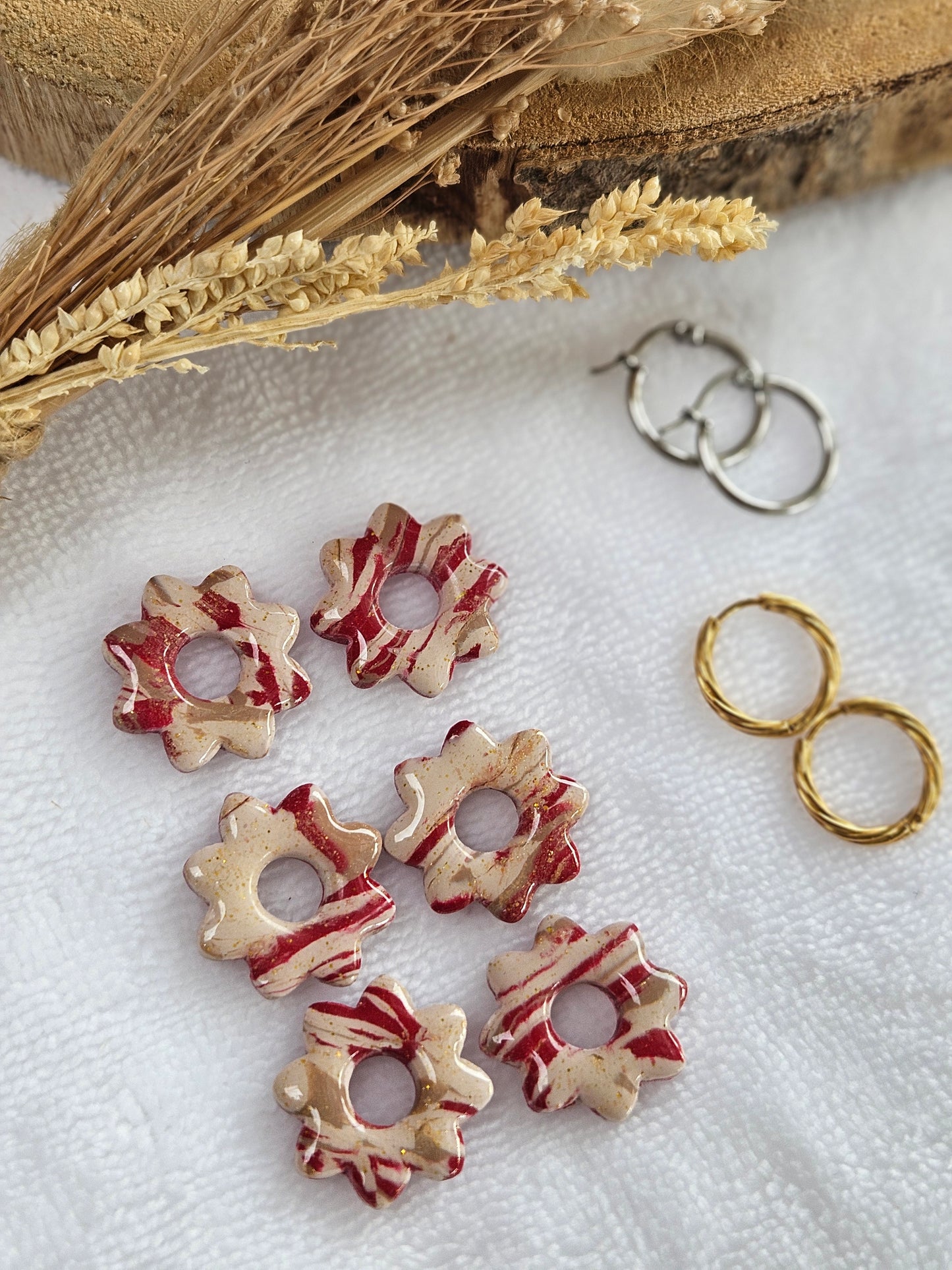 Pampilles interchangeables - Collection Noël "Let it Shine" - LISETTE - ROUGE ET IVOIRE MARBRÉ