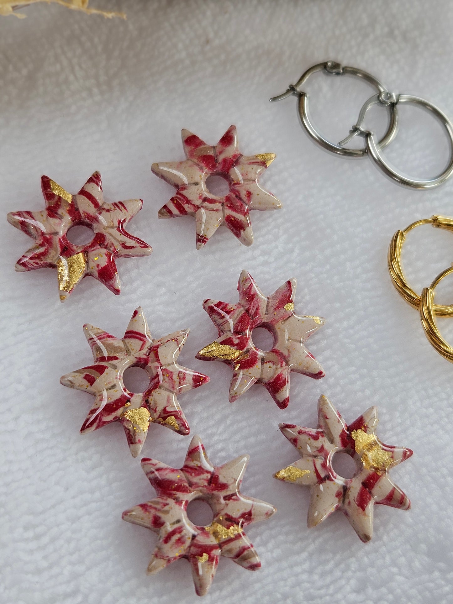 Pampilles interchangeables - Collection Noël "Let it Shine" - PAULA - ROUGE ET IVOIRE MARBRÉ