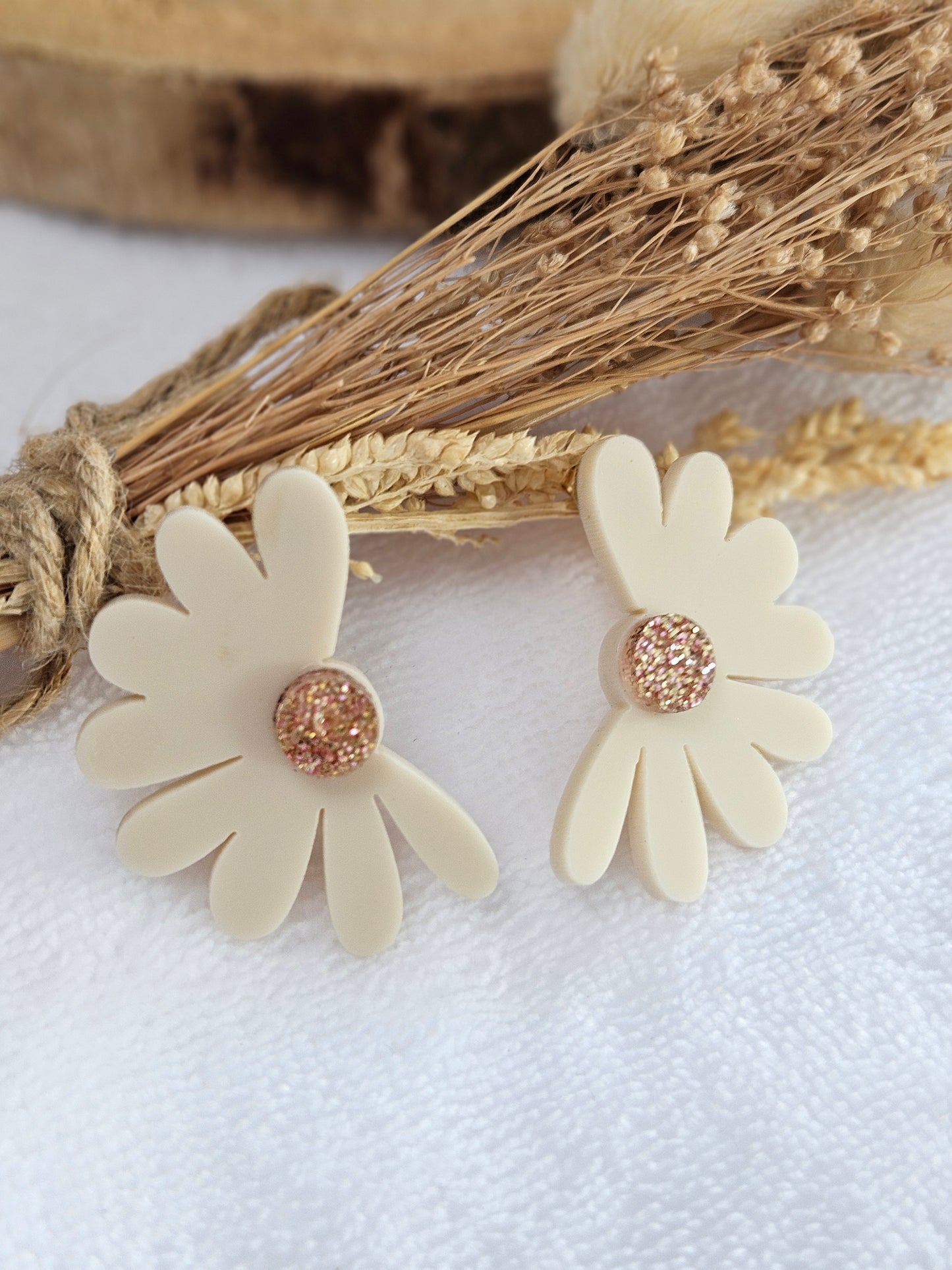 Boucles d'oreilles  - COLETTE - Ivoire et champagne paillettes