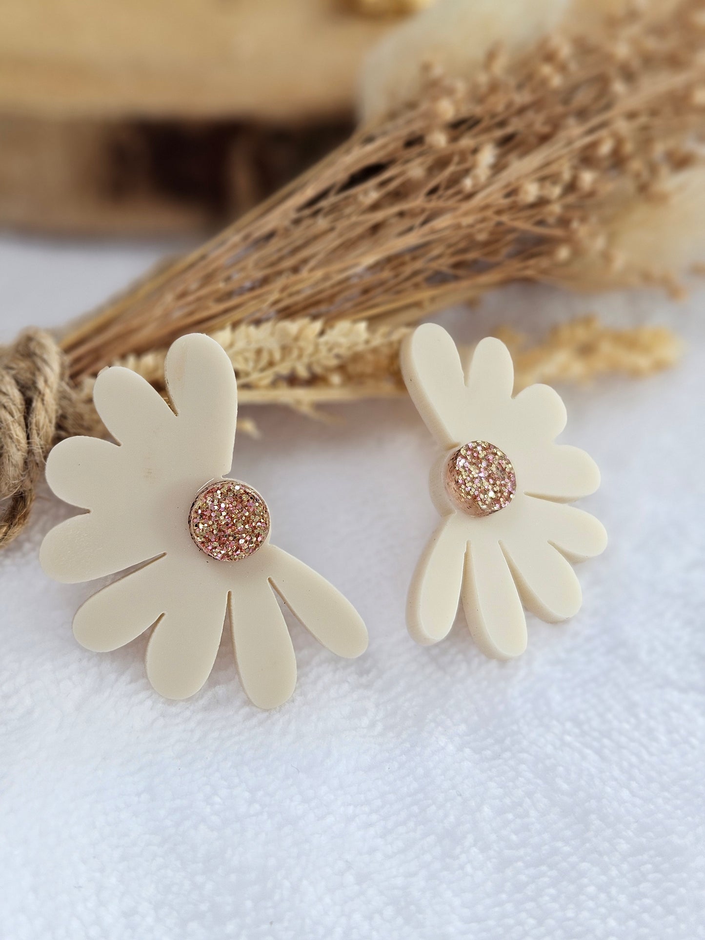Boucles d'oreilles  - COLETTE - Ivoire et champagne paillettes