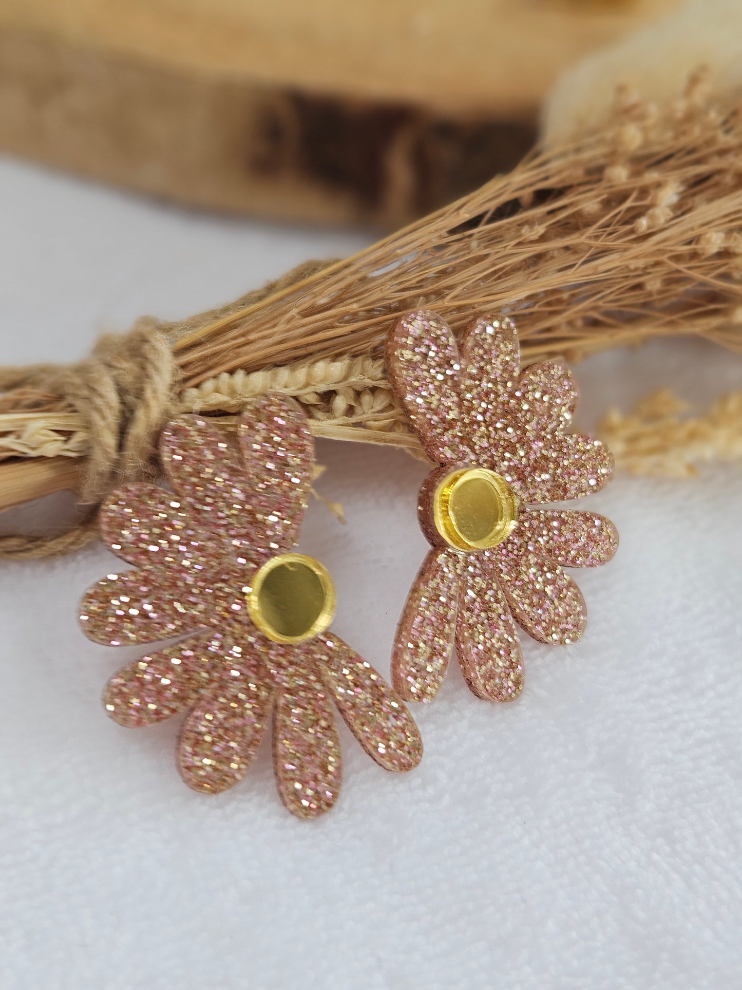 Boucles d'oreilles  - COLETTE - Champagne paillette et or miroir