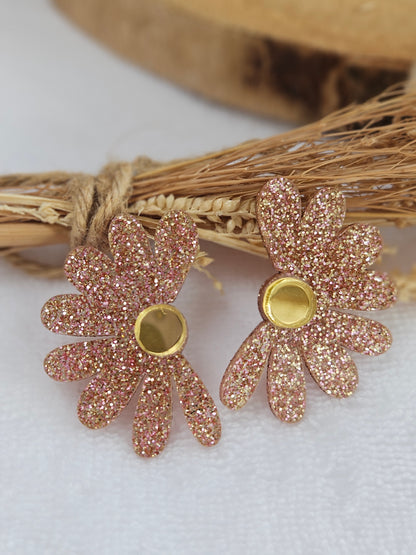 Boucles d'oreilles  - COLETTE - Champagne paillette et or miroir