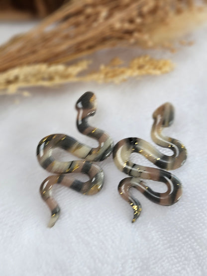 Boucles d'oreilles  - SNAKE - SERPENT - nacré taupe noir