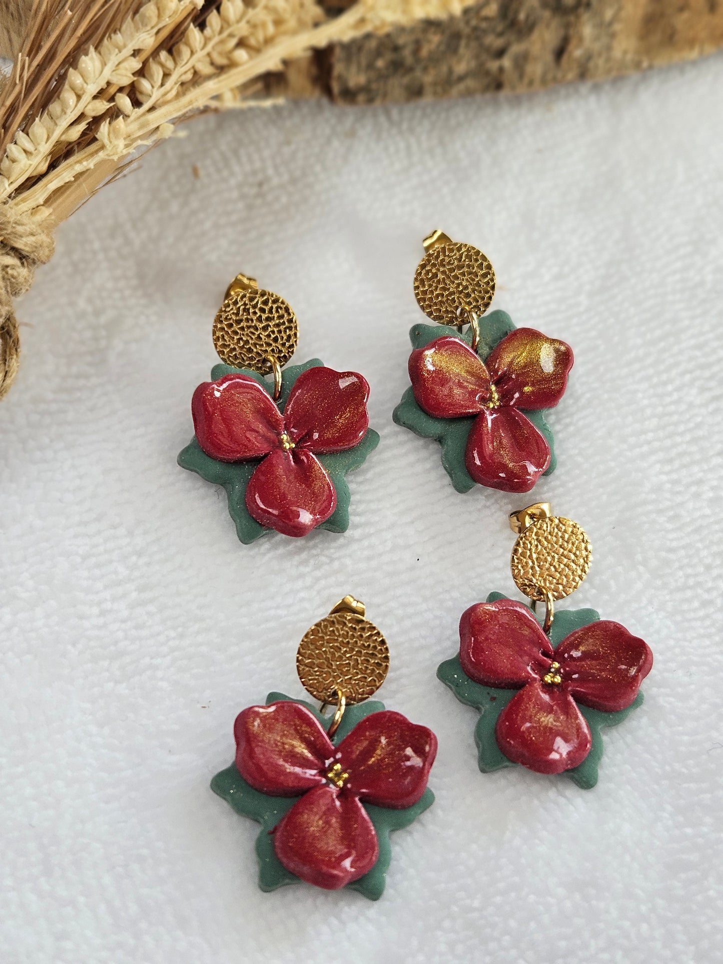 Boucles d'oreilles  -  Collection Noël "Let it Shine" - Fleurs de Noël Poinsettia