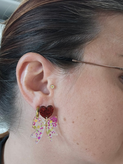Boucles d'oreilles  - Collection Noël "Let it Shine" - Cœur rouge et Nœud rouge multi couleurs