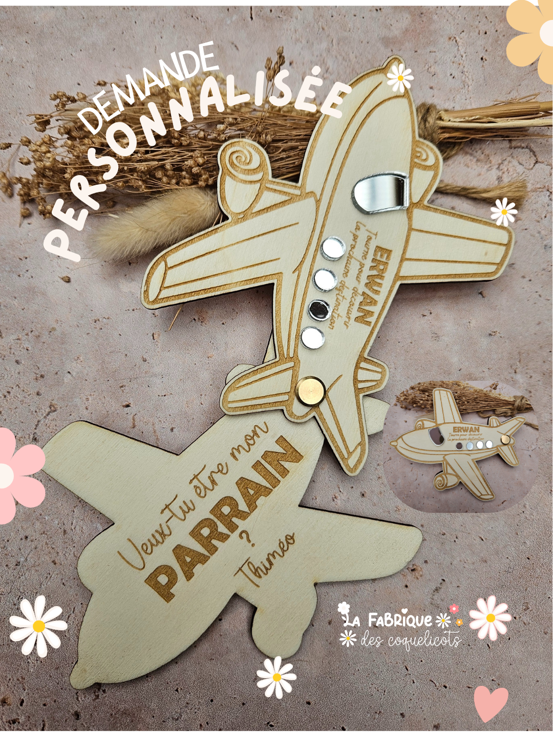 Demande surprise personnalisée -  Avion - demande parrain marraine annonce tonton témoin