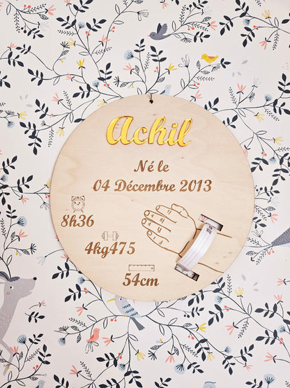 Plaque de naissance pour bracelet | cadeau de naissance | carte bienvenue bébé | naissance | plaque bois | personnalisé jumeaux jumelles