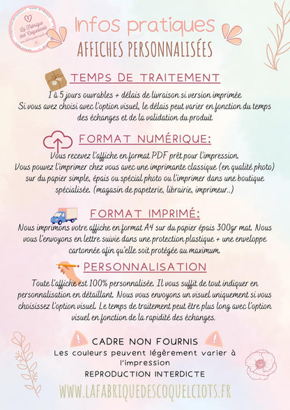 Affiche personnalisée petite fleur de maman  fête des mamans / fête anniversaire petit enfant fichier numérique ou imprimé