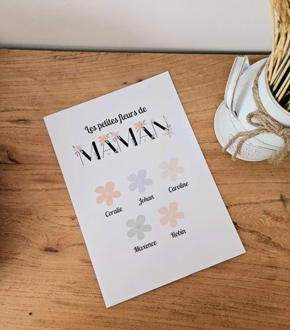 Affiche personnalisée petite fleur de maman  fête des mamans / fête anniversaire petit enfant fichier numérique ou imprimé