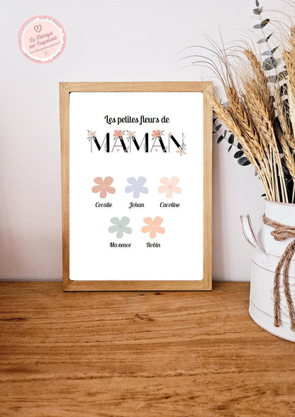 Affiche personnalisée petite fleur de maman  fête des mamans / fête anniversaire petit enfant fichier numérique ou imprimé