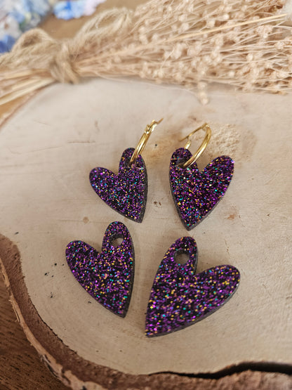 Boucles oreilles AMBRE interchangeables cœur PAMPILLE / créole femme en Acier Inoxydable - VIOLETTE paillète