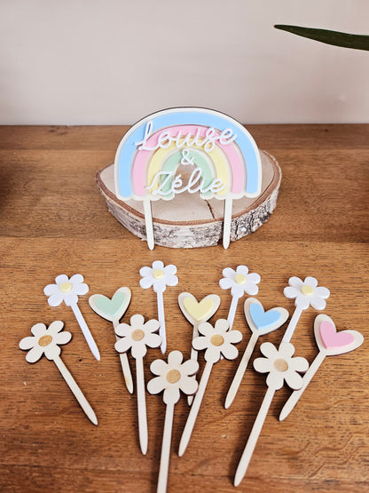 Mini cake topper coeur coloré  / décoration gâteau anniversaire, baptême mariage thème arc en ciel coeur